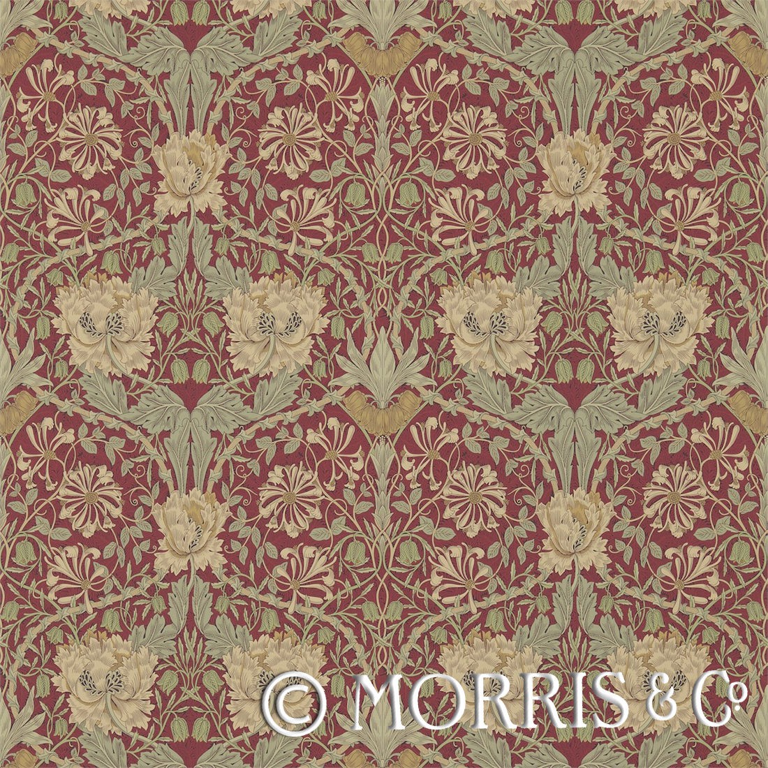 Morris & Co Tapet Honeysuckle & Tulip Red/Gold