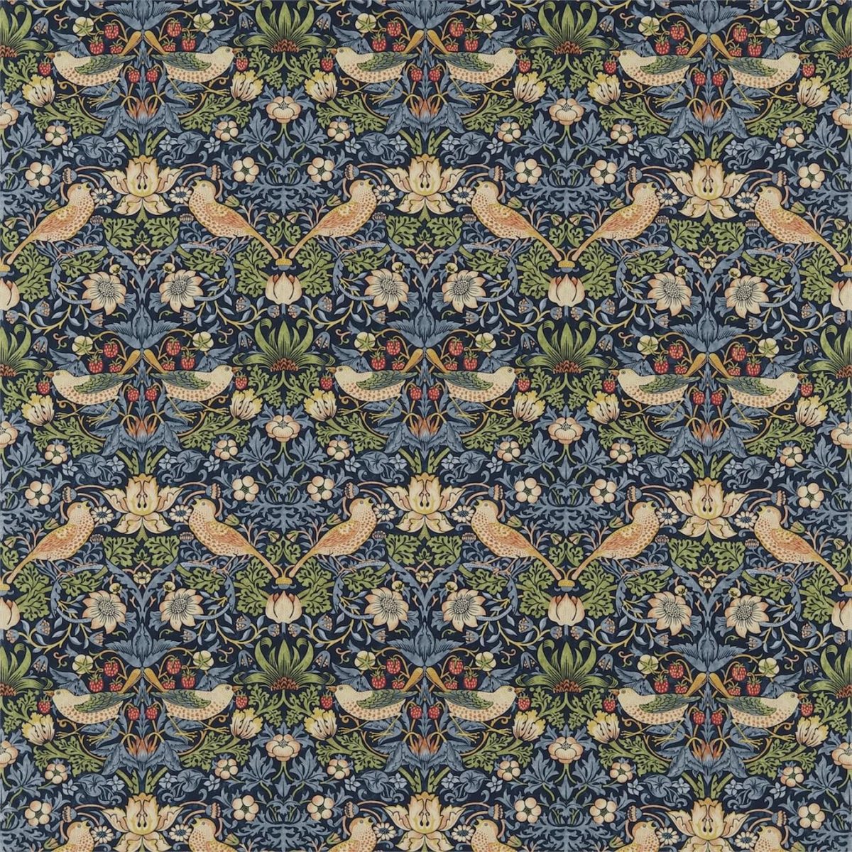 William Morris Tyg Strawberry Thief Indigo Mineral