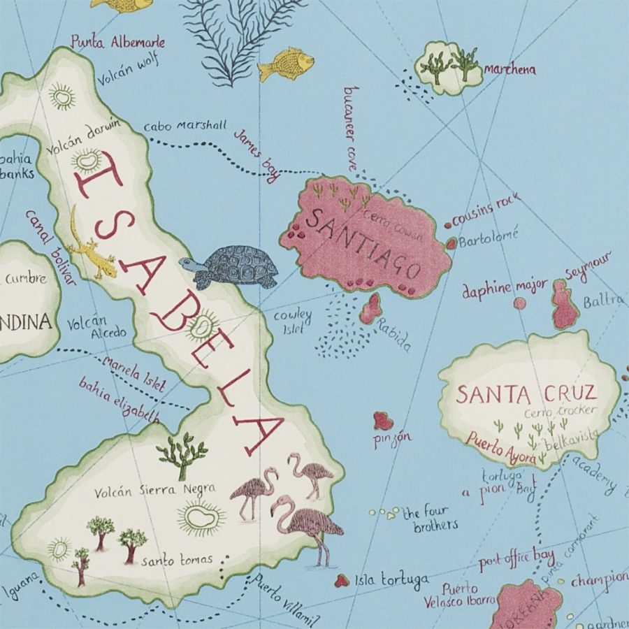 Sanderson Tapet Världskarta Galapagos azur
