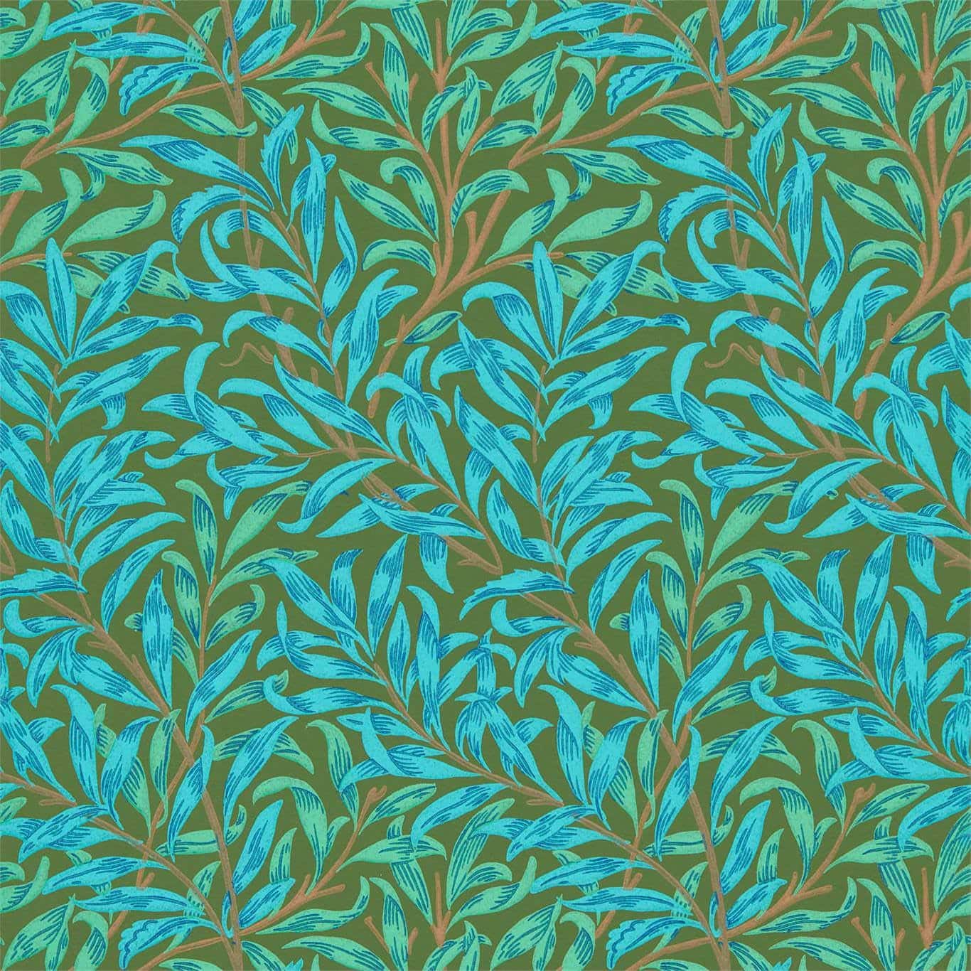 William Morris tapet Willow Bough Olive / Turquoise